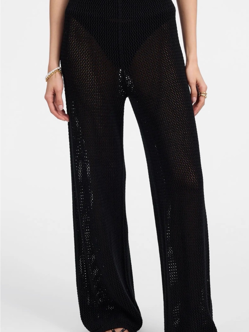 NWT Madewell Black Crochet Wide-Leg Pants - Open Stitch Sweater Pants Size L